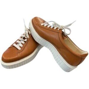 Robert Clergerie Paris Womens Tan Leather Low Top Sneakers With White Lace-Up...
